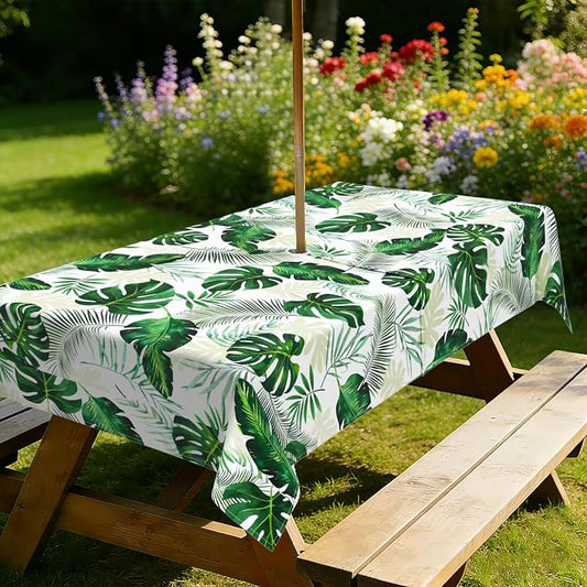 Outdoor Tablecloth with Umbrella Hole Elegant Zipper Patio Table Cloth for Outdoor Patio Garden Yard Decor