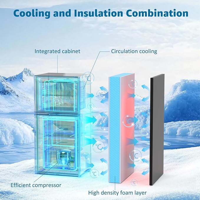5.0 Cu. Ft Dorm Fridge with Freezer 7-Level Adjustable Thermostat | Small Refrigerator with Adjustable Glass Shelves, Compact Mini Fridge 37 dB Low Noise for Kitchen, Dorm, Office, Black