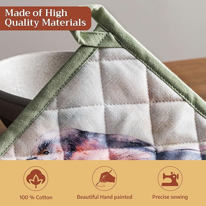 Maison d' Hermine Pot Holders 100% Cotton Heat Resistant Potholders 8" x 8" Hot Pads with Loop BBQ Cooking Baking Hotel Farmhouse Kitchen Handling Hot Pans Spring Summer (Pack of 2, Flying Birds)