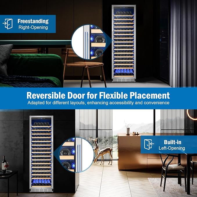 24" 190-Bottle Freestanding Wine Cooler, Low Noise with Sliding Shelves | Professional, Reversible door, Built-in/freestanding, Digital temp, Energy efficient, Tall design, Home or commercial use