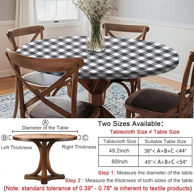 opstellen Fitted Round Tablecloth Waterproof Table Cloth Vinyl Indoor Outdoor Circle Coffee Cover for 45-54" Tables Dining Kitchen Home Gear Gifts Summer Fall Patio Picnic Camping Vacation Supplies