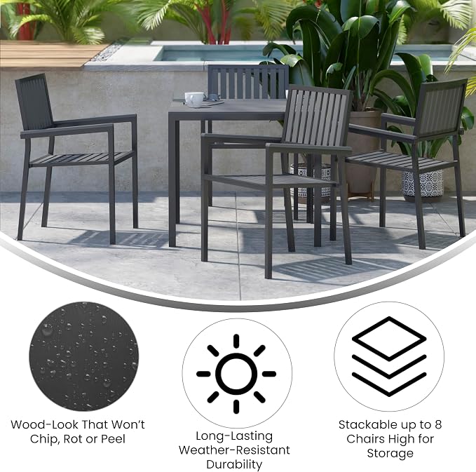 Flash Furniture Poly Resin Indoor/Outdoor Club Chair, Black, 2-Pack | Commercial Grade, Stackable, Indoor/Outdoor Use