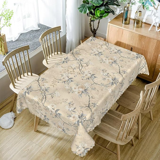 Chic Flower Rectangle Tablecloths 60x120 Inch Elegant Wild Flowers Vintage Seasonal Table Cover for Party Picnic Dinner Decor Boho Waterproof Oblong Polyester Tablecloth for Spring Home Decor