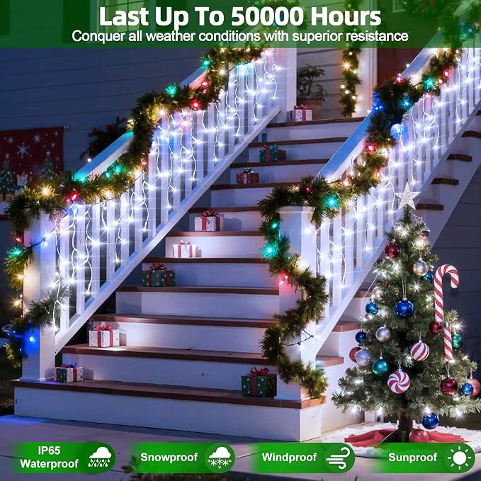 1332 LED 132FT Christmas Lights,296 Drops Icicle Lights with 12 Modes | Cool White Icicle String Lights with Timer and Dimming for Long Rooflines, Wide Eaves, Storefronts and Wedding Backdrops