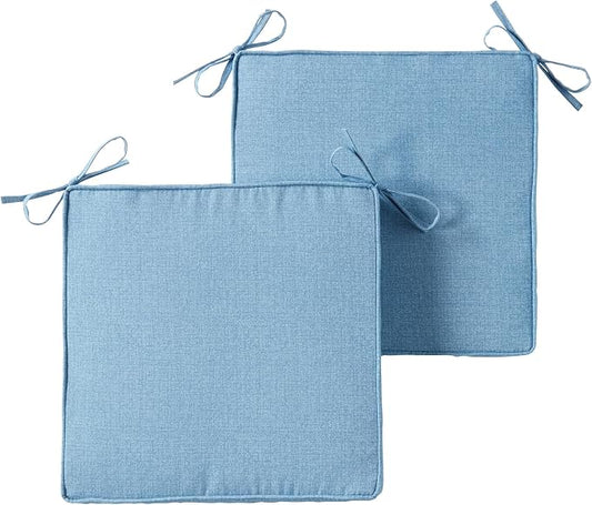 Outdoor 18 inch Square Patio Dining Chair Pads – Comfortable Fiber-Filled Seat Cushions with Ties, Reversible Polyester Fabric - Denim, Set of 2