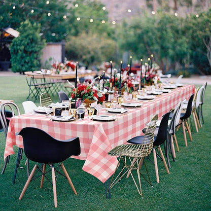 Hiasan Plaid Outdoor Picnic Tablecloth Waterproof, 2 Pack, 60 x 84 inch - Checkered Table Cloths Rectangle for Valentine's Day/Kitchen/Spring Party/Wedding, Peach Pink and White