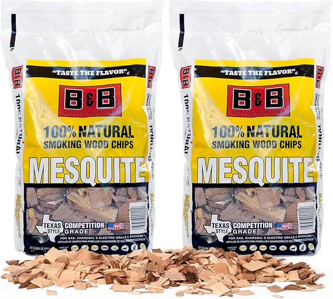 BBQ Mesquite Wood Chips for Smoker (2-Pack) 3 lb Total, 100% All-Natural Smoker Wood Chips for Electric Smoker, Charcoal & Gas Grills, and Campfires – Made in USA