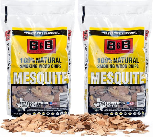 BBQ Mesquite Wood Chips for Smoker (2-Pack) 3 lb Total, 100% All-Natural Smoker Wood Chips for Electric Smoker, Charcoal & Gas Grills, and Campfires – Made in USA