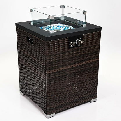 KEIKI 44 Inch Propane Fire Pit Table for Outside, Rectangular Wicker Gas Fireplace with Tile Top, 50000 BTU Auto Ignition System for Patio Garden Deck
