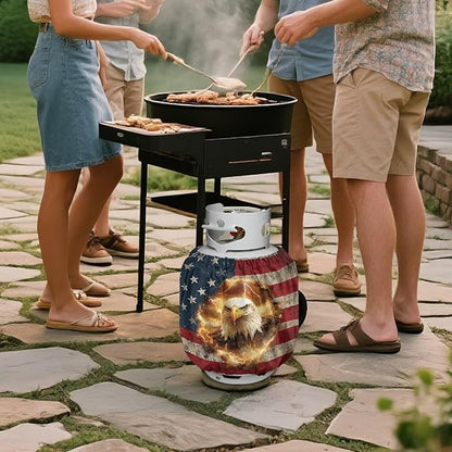 Camper Propane Tank Cover USA Flag Eagle Outdoor 600D Heavy Duty Waterproof Covers Fits Standard 20 lb Cylinder, 13.7'' x 16.5'' for Rv Trailer