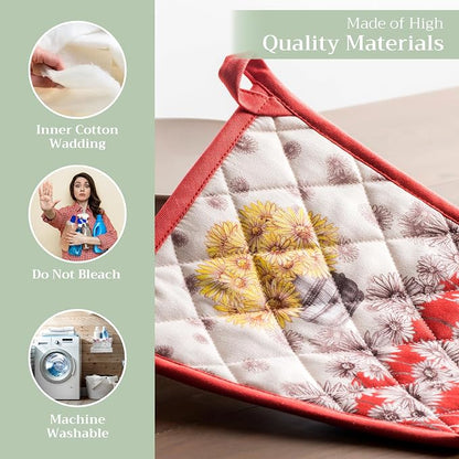 Maison d' Hermine Pot Holders 100% Cotton Potholders (8" x 8", Pack of 1) | Heat Resistant Hot Pads with Loop BBQ Cooking Baking Hotel Kitchen Handling Hot Pans Thanksgiving Christmas - Bagatelle