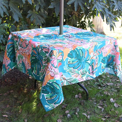 EHouseHome Outdoor and Indoor 60x60 inch Tablecloth with Umbrella Hole and Zipper, Waterproof Zippered Patio Cloths, Spring/Summer Table Covers for Backyard Circular Table/BBQs/Picnic