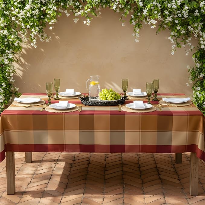 Rectangle Plaid Tablecloth for Thanksgiving, 60x84 inches Checkered Style Table Cloth Holiday Family Gathering Table Cover - Spillproof & Waterproof - Ideal for Indoor & Outdoor Use