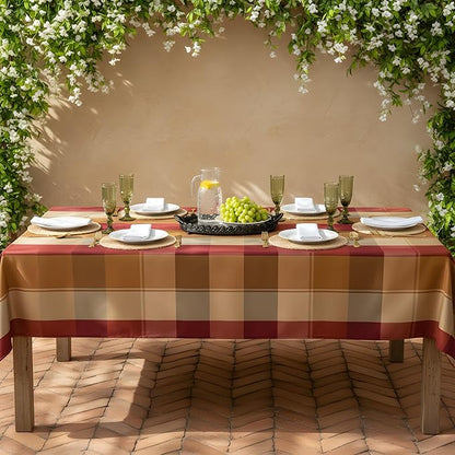 Rectangle Plaid Tablecloth for Thanksgiving, 60x84 inches Checkered Style Table Cloth Holiday Family Gathering Table Cover - Spillproof & Waterproof - Ideal for Indoor & Outdoor Use