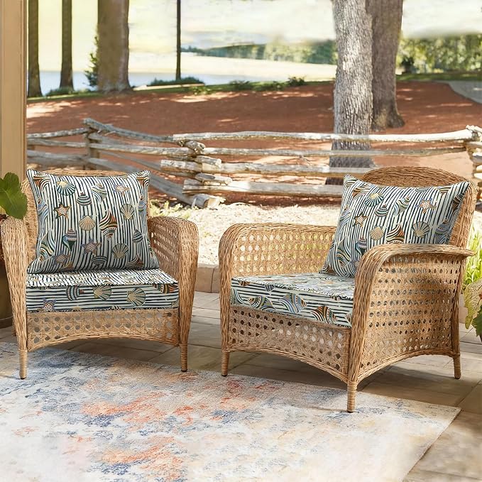 DYTXIII Outdoor Deep Seat Cushion Set, Water Repellent 24"x24" Patio Thick Cushions Replacement with Seat & Back Pillow for Patio Sofa, Wicker Chair, Couch - Crayon Shells