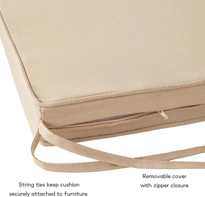 Outdoor 18 inch Square Patio Dining Chair Pads – Comfortable Fiber-Filled Seat Cushions with Ties, Reversible Polyester Fabric - Stone, Set of 2
