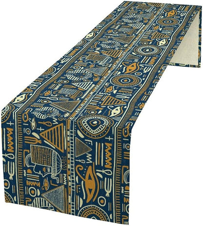 Retro Ancient Egypt Table Runner Vintage Ethnic Ornament Tribal Dinner Runner Folk Abstract Mysterious Egyptian Culture Table Decoration Home Kitchen Dining Coffee Table Party Holiday 13x36in
