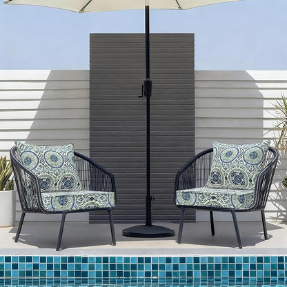 DYTXIII Outdoor Deep Seat Cushion Set, Water Repellent 22"x22" Patio Thick Cushions Replacement with Seat & Back Pillow for Patio Sofa, Wicker Chair, Couch - Wreath Blue