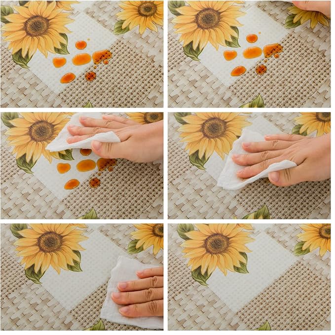 LIBERECOO Round Vinyl Fitted Tablecloth with Flannel Backing Elastic Edge Table Cover Waterproof Stain-Resistant Wipeable Tablecloths Fits 40-44" Round Tables