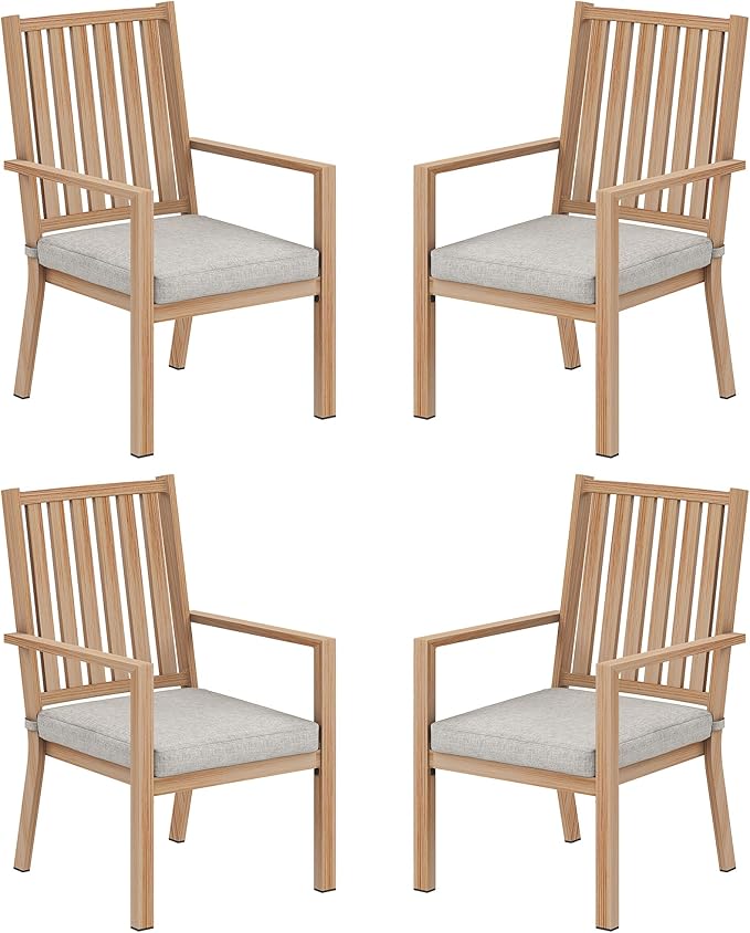 FansaFurn Patio Dining Chairs Set of 4, Aluminum Outdoor Patio Chairs with Waterproof Cushions, Metal Outdoor Patio Furniture Set for Porch, Balcony, Deck, Backyard, Brown