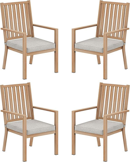 FansaFurn Patio Dining Chairs Set of 4, Aluminum Outdoor Patio Chairs with Waterproof Cushions, Metal Outdoor Patio Furniture Set for Porch, Balcony, Deck, Backyard, Brown