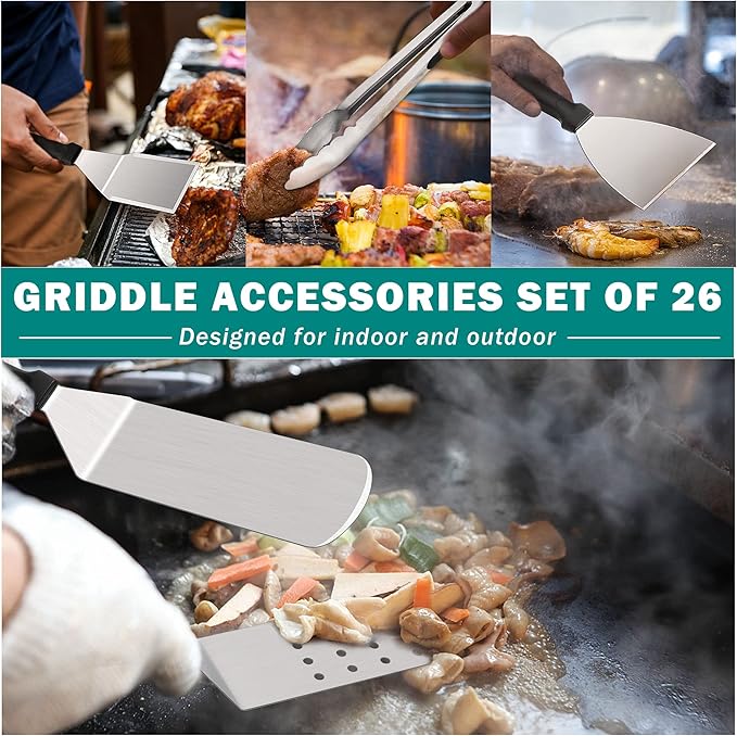 36Pcs Griddle Accessories, Leonyo Grilling Accessories for Outdoor, Smash Burger Press Grill Tools Kit with Enlarge Griddle Spatula, Melting Dome for Flat Top Grill, BBQ Gifts for Men