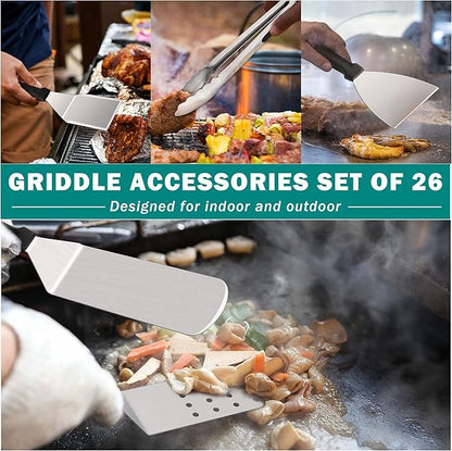 36Pcs Griddle Accessories, Leonyo Grilling Accessories for Outdoor, Smash Burger Press Grill Tools Kit with Enlarge Griddle Spatula, Melting Dome for Flat Top Grill, BBQ Gifts for Men