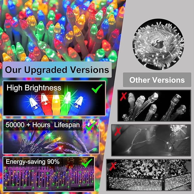 1332 LED 132FT Christmas Lights,296 Drops Icicle Lights with 12 Modes | Multicolor Icicle String Lights with Timer and Dimming for Long Rooflines, Wide Eaves, Storefronts and Wedding Backdrops
