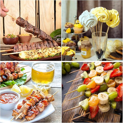 Minisland Premium 8 Inch Bamboo Skewers for Appetizers Fruit Kabobs 3mm Thin Long Wooden BBQ Grill Food Sticks 100 Counts -MSL165