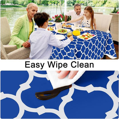 Smiry Rectangle Table Cloth, Waterproof Vinyl Tablecloths with Flannel Backing for Rectangle Tables, Wipeable Spillproof Plastic Tablecloth for Dining, Camping, Indoor and Outdoor (60"x102", Blue)