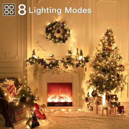 49FT 150 LED Christmas Lights Outdoor Waterproof, Timer & Memory Function, 8 Modes Warm White String Lights Plug in Twinkle Lights for Xmas Tree Holiday Garden Indoor Party Decor