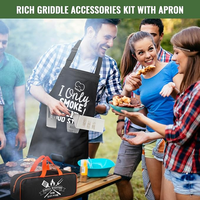 Boao Dad Gifts from Daughter Son for Father's Day Flat Top Grill Accessories with Enlarged Spatulas BBQ Apron and Carry Bag Dad Gifts for Father's Day, Birthday, Camp, Outdoor Grilling BBQ