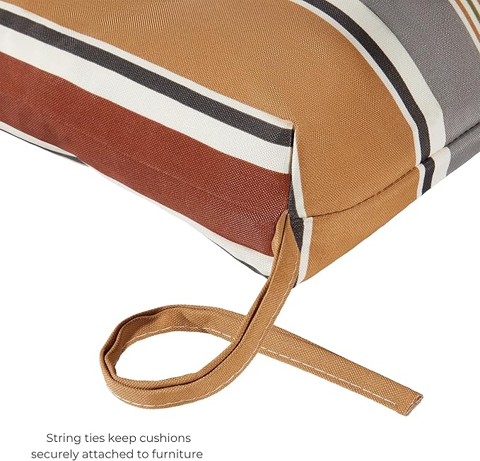 Modern Outdoor Chaise Lounge Cushion with Ties – Durable Polyester Fabric, Channel-Filled Polyfiber Insert, Removable Zippered Cover, Brick Stripe