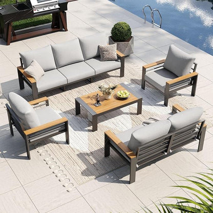Aoxun Patio Furniture Set, 7 Piece Aluminum Patio Sets with 5" Thicken & Washable Cushion, Waterproof Outdoor Furniture with Coffee Table, Outdoor Couch Sectional for Backyard, Porch and Garden