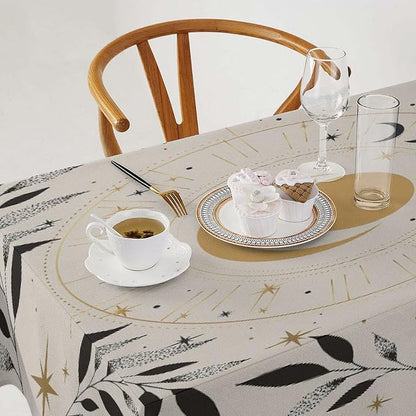 Vintage Boho Sun Moon Tablecloth Moon Phase Star Galaxy Space Wildflower Table Cloth Water Resistant Wipeable Table Cover for Farmhouse Picnic Party Holiday Kitchen Dinner Table 60"x120"