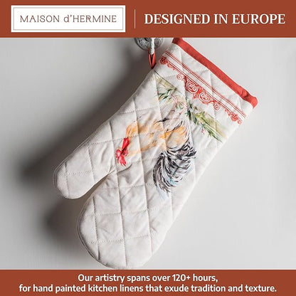 Maison d'Hermine Oven Gloves 100% Cotton Oven Mitt 7" x 13" with Loop Heat Resistant, BBQ, Cooking Gloves, Baking, Grilling, Kitchen, Handling Hot Pans Spring/Summer (Pack of 1, Campagne)