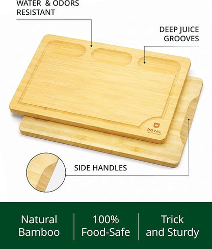ROYAL CRAFT WOOD Bamboo Cutting Board with Juice Groove - Kitchen Chopping Board for Meat Cheese and Vegetables, Heavy Duty Serving Tray