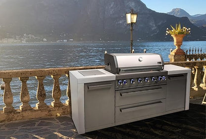 Mont Alpi 805 MAi805-D Outdoor Kitchen Island Gas Grill - 6 Burners 115000 BTU | 2 Infrared Side Burners | Stainless Steel | Granite Countertop