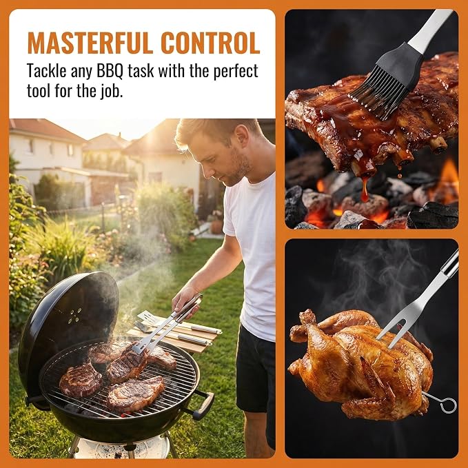 9-Piece BBQ Grill Tool Set, Stainless Steel with Storage Bag | Nine piece set of stainless steel grill tools. Very suitable for camping, backyard gatherings, outdoor barbecues
