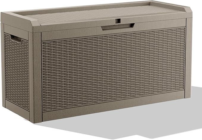 ROJIK Outdoor Storage Box, 80 Gallon Waterproof Deck Box, Weatherproof Resin Outside Storage Bin for Patio Furniture, Garden Tools, Pool Accessories, Cushion, Grey
