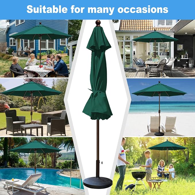 Eurmax USA 10-Year-Non-Fading 10FT Outdoor Patio Market Umbrella,UPF50+ UV Resistant Sun Shade,Heavy Duty Commercial Grade,Crank Lift Design,Windproof Vented Top for Garden,Pool,Deck,Forest Green