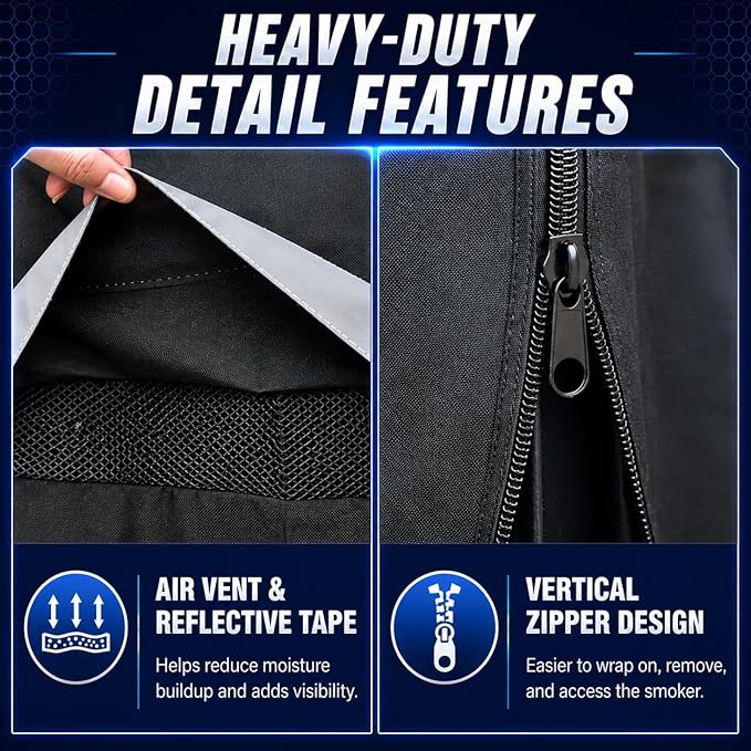 Vertical Smoker Cover Compatible with Pit Boss 4/5 Series, 73550 Pellet Smoker Cover for PBV5P1, PBV5PW1 and PBV4PS1, 600D Heavy Duty Outdoor Smoker Cover with Zipper and Air Vents