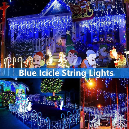 Joomer 19FT Christmas Icicle Lights Outdoor Connectable Blue | 30 Drops 8 Modes Timer Waterproof Plug-in String Light for Christmas Party, holiday Eaves Roof yard Xmas Decorations