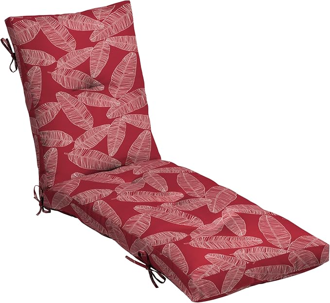 Arden Outdoor Plush Modern Tufted Chaise Cushion, 76 x 22, Rain-Proof, Fade Resistant, Tufted Cushion for Chaise Lounger Red Leaf Palm | Plush Comfort, Modern Tuft, Lounge Cushion, Rain-Proof, Fade Resistant, Mold and Mildew Resistant