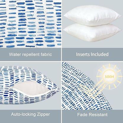 LVTXIII Outdoor Throw Pillows 20x20 Patio Waterproof Square Pillows with Piping Fade Resistant Accent Pillow for Spring Summer Garden Decoration, Set of 2, Pebble Blue