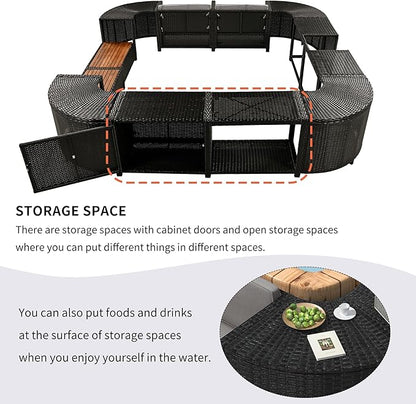 Merax Patio Furniture Set with Mini Sofa, Wooden Seats and Storage Spaces, Outdoor Conversation Sets for Patio, Lawn, Garden