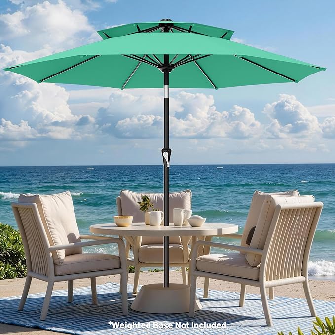 AreShark 10ft 2 Tiers Patio Umbrella - Outdoor Umbrella Waterproof UV Protection, Market Table Umbrella w/Push Button Tilt&Crank for Pool, Porch, Garden(Turquoise)
