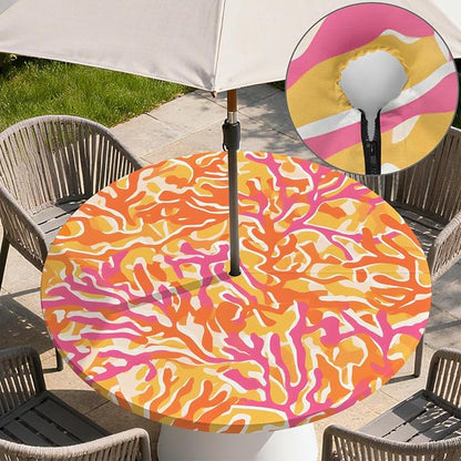 Outdoor Tablecloth with Umbrella Hole and Zipper Fits 32-36" Tables | Waterproof Round Fitted Tablecloth with Elastic Edge, Wipeable Outdoor Table Cover for Patio, Garden, Picnic