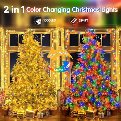 403FT 1000 LED Christmas Lights Outdoor, Color Changing String Lights with 11 Modes and Timer Memory Function for Xmas Tree Wedding Party Holiday Decor (Warm White to Multicolor)