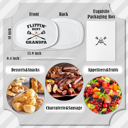 R HORSE Grandpa Grill Platter Gift, BBQ White Oval Melamine Serving Tray | Christmas, New Year, Birthday Gift for Grandpa Men, Ideal for Appetizer, Dessert, Salad, Outdoor Indoor Cooking Party